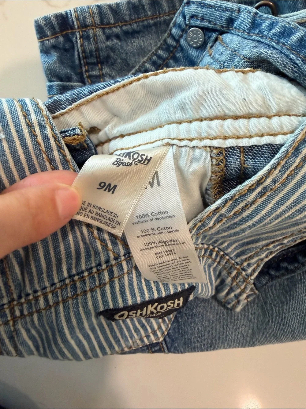 OshKosh B'gosh Light Blue Denim Shortalls with Striped Pocket